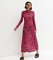 New Look Pink Zebra Print Long Sleeve Midi Dress